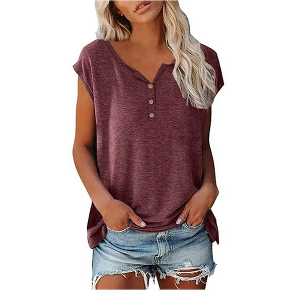 Nrmvnmi Women's Summer Cotton Tank Tops Crew Neck Button Down Slim Fit Basic Short Sleeve Tunic Blouse Casual Henley Shirts