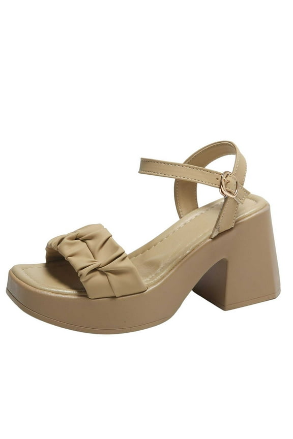 Women's Summer Platform Heels High Block Chunky Open Toe Ankle Strap Heels Wedding Party Evening Prom Dance Dress Pumps Sandals Shoes Khaki Mothers Day Gifts