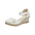 thumbnail image 1 of Nrmvnmi Women's Summer Wedge Sandals Closed Toe Elastic Ankle Strap Platform Espadrille Round Toe Sandals White Mothers Day Gifts, 1 of 5