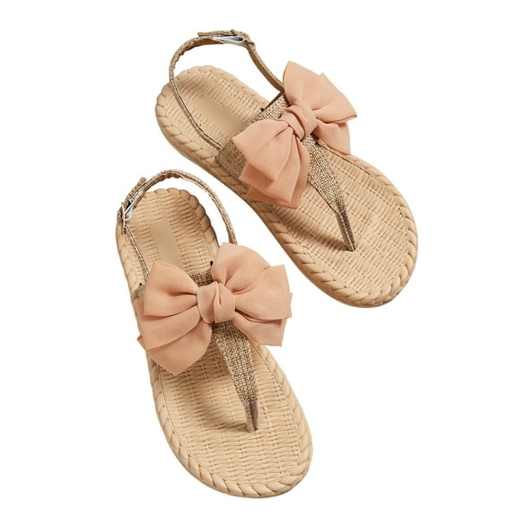Nrmvnmi Women's Thong Flat Sandals Bow T-Strap Summer Sandals Casual Flip Flops Beach Shoes Khaki Mothers Day Gifts