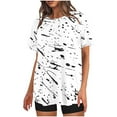 thumbnail image 1 of Nrmvnmi Women's Two-Piece Outfits Summer Casual Print Crewneck Short Sleeve Oversized T Shirt Biker Shorts Sets Lounge Workout Tracksuits White MMothers Day Gifts, 1 of 4