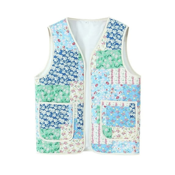 Nrmvnmi Women's Vintage Embroidered Vest Boho Open Front cropped Vests top Sleeveless Floral Cardigan 2024 Boho-style Streetwear For women Blue