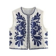 thumbnail image 1 of Nrmvnmi Women's Vintage Embroidered Vest Boho Open Front cropped Vests top Sleeveless Floral Cardigan 2024 Boho-style Streetwear For women Blue, 1 of 4
