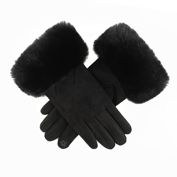 Nrmvnmi Women's Warm Winter Driving Gloves Leather Suede Touch Screen Gloves Faux Fur Gloves Fleece Lined Windproof Gloves Soft Fluffy Cuff Thermal Texting Gloves For Cold Weather