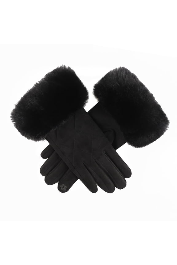 Women's Warm Winter Driving Gloves Leather Suede Touch Screen Gloves Faux Fur Gloves Fleece Lined Windproof Gloves Soft Fluffy Cuff Thermal Texting Gloves For Cold Weather