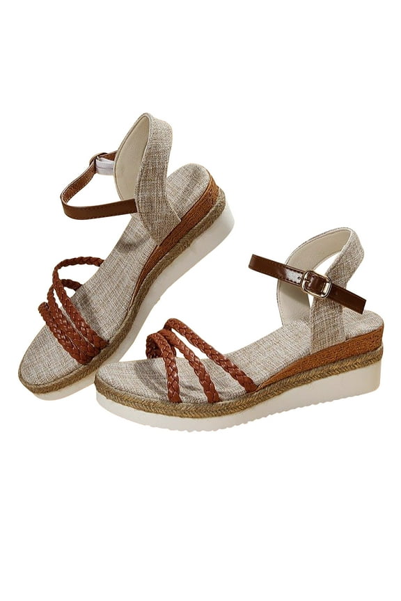 Women's Wedge Espadrille Sandals Summer Bohemian Shoes Open Toe Comfortable Ankle Strap High Heel Wedges Dressy Shoes Brown Mothers Day Gifts
