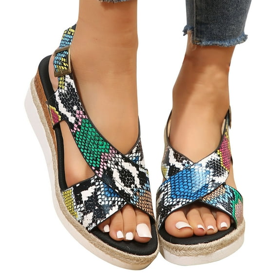 Nrmvnmi Women's Wedge Espadrille Sandals Summer Bohemian Shoes Open Toe Ethnic Dressy Platform Sandals Beach Shoes Multicolor Mothers Day Gifts