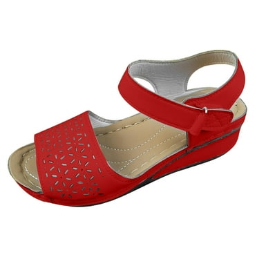 Nrmvnmi Women's Wedge Sandals Open Toe Hollow Out Summer Casual Dressy Ankle Strap Platform Sandals Red Mothers Day Gifts