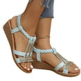 thumbnail image 1 of Nrmvnmi Women's Wedge Sandals Open Toe Rhinestone Summer Bohemian Shoes Casual Dressy Ankle Strap Platform Sandals Light Blue Mothers Day Gifts, 1 of 5