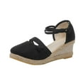 thumbnail image 1 of Nrmvnmi Women's Wedge Shoes Closed Toe Summer Plus Size Clasp Solid Color Straw Woven Linen Wedge Sandals Black Mothers Day Gifts, 1 of 9