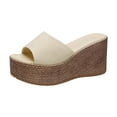 thumbnail image 1 of Nrmvnmi Women's Wedge Slipper Open Toe Summer Flat Shoes Ladies Beach Wedge Heel Sandals Non-Slip Causal Slippers Beige Mothers Day Gifts, 1 of 6