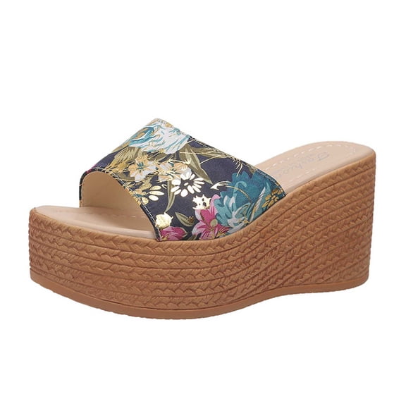 Nrmvnmi Women's Wedge Slipper Open Toe Summer Floral Platform Solid Color Floral Wedge Sandals Green Mothers Day Gifts