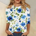 thumbnail image 1 of Nrmvnmi Womens 3/4 Length Sleeve Cotton Tops Casual Floral Print Round Neck Summer/Fall Tops Loose Fit Elastic and Lightweight Blouse For Women, 1 of 5