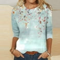 thumbnail image 1 of Nrmvnmi Womens 3/4 Length Sleeve Cotton Tops Casual Floral Print Round Neck Summer Tops Loose Fit Elastic and Lightweight Blouse For Women, 1 of 5