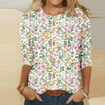 thumbnail image 1 of Nrmvnmi Womens 3/4 Length Sleeve Cotton Tops Casual Floral Print Round Neck Summer Tops Loose Fit Elastic and Lightweight Blouse For Women, 1 of 5