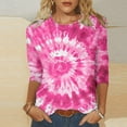 thumbnail image 1 of Nrmvnmi Womens 3/4 Length Sleeve Cotton Tops Casual Floral Print Round Neck Tie Dye Summer/Fall Tops Loose Fit Elastic and Lightweight Blouse For Women, 1 of 6