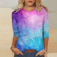 thumbnail image 1 of Nrmvnmi Womens 3/4 Length Sleeve Cotton Tops Casual Floral Print Round Neck Tie Dye Summer/Fall Tops Loose Fit Elastic and Lightweight Blouse For Women, 1 of 6