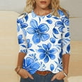 thumbnail image 1 of Nrmvnmi Womens 3/4 Length Sleeve Cotton Tops Casual Floral Print Round Neck Tie Dye Summer/Fall Tops Loose Fit Elastic and Lightweight Blouse For Women, 1 of 6