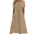 thumbnail image 1 of Nrmvnmi Womens Bohemian Maxi Long Dress 2024 Trendy Boho Dresses Round Neck Short Sleeve Casual Beach Vacation Dress with Pockets Khaki SMothers Day Gifts, 1 of 6