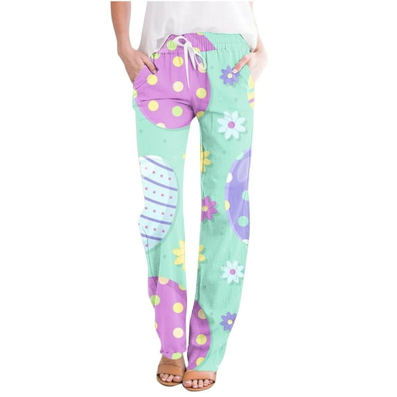 Nrmvnmi Womens Casual Linen Pants Straight Leg Drawstring Elastic High Waist Loose Floral Prints Comfy Trousers with Pockets Mothers Day Gifts For Her