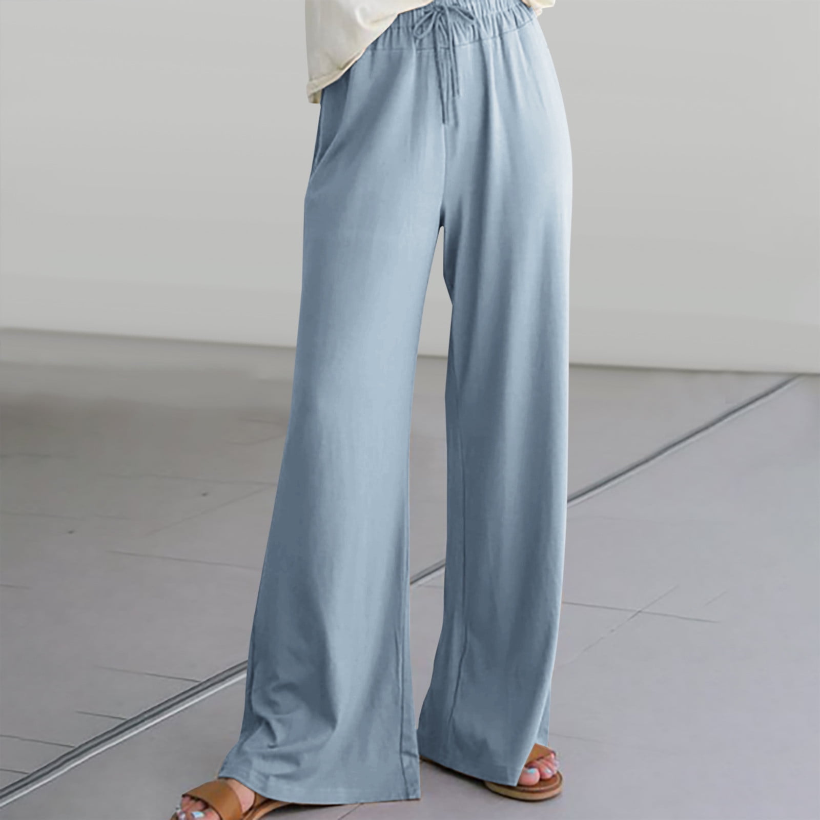 Chiclily Women's Wide Leg Pants with Pockets Turquoise