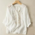 thumbnail image 1 of Nrmvnmi Womens Crew Neck Linen Shirts Short Sleeve Natural Cotton Blouse Summer Loose Fit Casual Tunic Tops Mothers day Gifts for Wife, 1 of 3