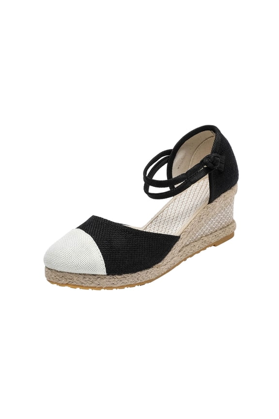 Womens Espadrilles Wedge Sandals Platform Closed Toe Ankle Buckle Strap Lace Up Summer Shoes Black Mothers Day Gifts