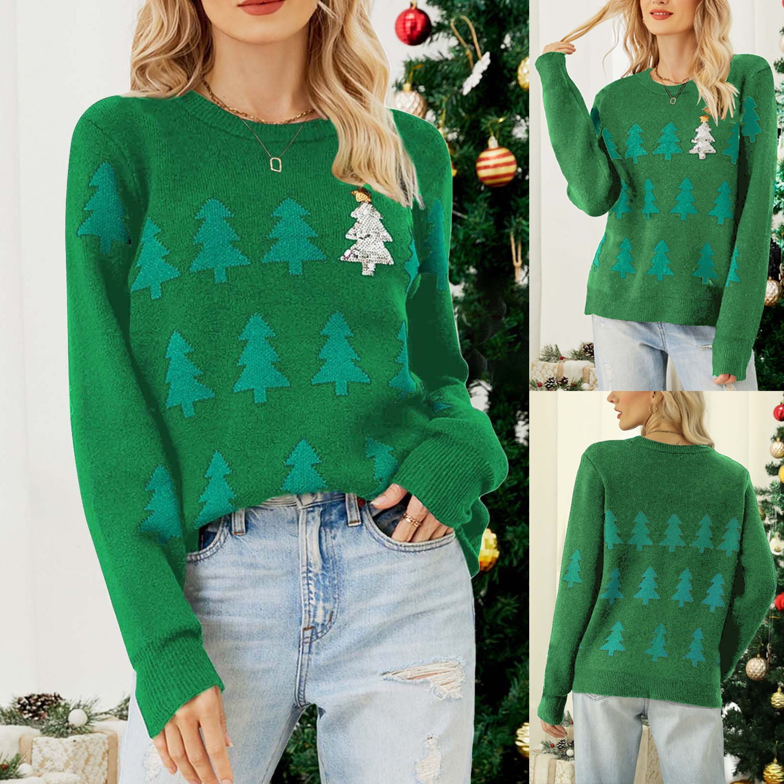 Nrmvnmi Womens Glitter Sequin Embellished Ugly Christmas Sweaters Funny