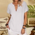 thumbnail image 1 of Nrmvnmi Womens Linen T Shirts Basic V Neck Tee Loose Fitting Casual Short Sleeve Tops For Mothers day gifts, 1 of 8