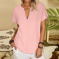 thumbnail image 1 of Nrmvnmi Womens Linen T Shirts Basic V Neck Tee Loose Fitting Casual Short Sleeve Tops For Mothers day gifts, 1 of 8