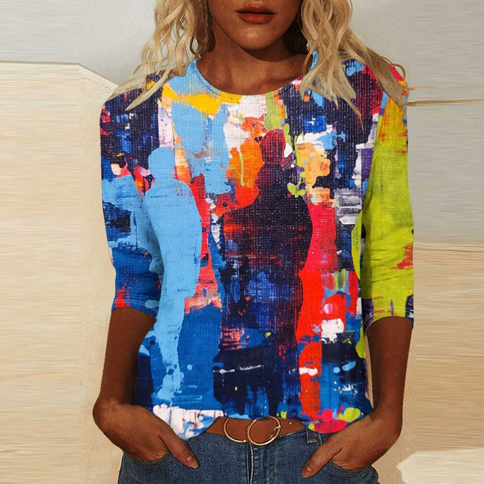 Nrmvnmi Womens Long Sleeve Tops Casual Henley Neck Floral Prints Summer