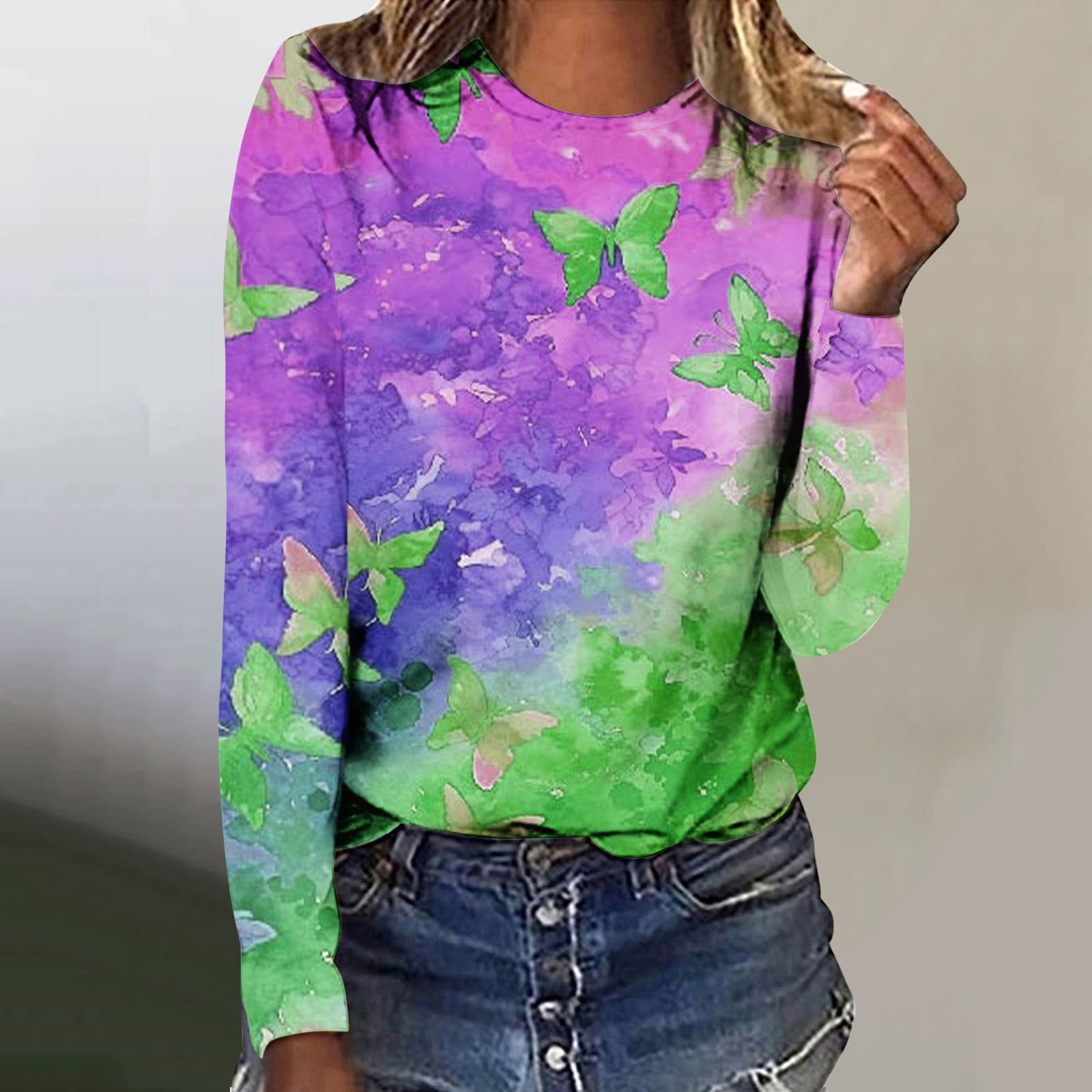 Nrmvnmi Womens Long Sleeve Tops Casual Henley Neck Floral Prints Summer