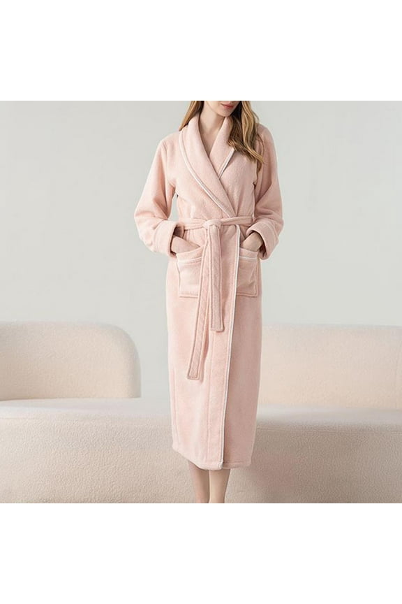 Womens Men Robe, Soft Kimono Spa Knit Long Bathrobe Thickened Nightgown Plush Warm Long Robes Casual Bathrobe Lightweight Cozy Loungewear With Belt Pocket