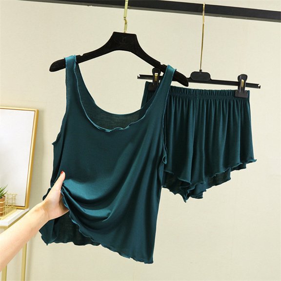 Nrmvnmi Womens Pajamas Set Lounge Sets Solid Color Sleeveless Tank Top Sleepwear Soft Pjs And Solid Color Shorts Set