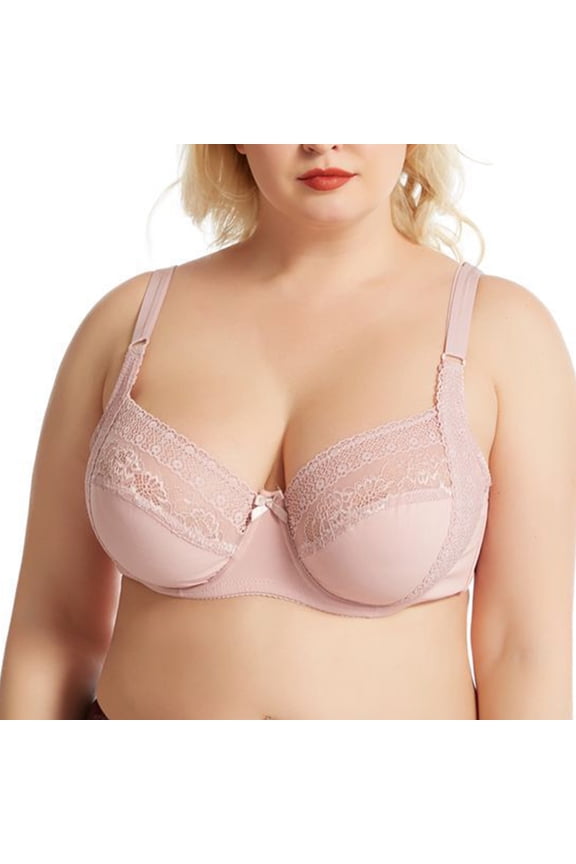 Womens Plus Size Lace Underwire Full Coverage Minimizer Bra With Steel Ring Adjustment Collecting Side Breast Sexy Large Size Lace Sexy Bra Top Support E Cup Pink-L