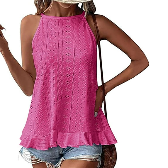 Nrmvnmi Womens Sleeveless Summer Hollow Pleated Tank Tops Eyelet Embroidery Spaghetti Strap Flowy Camisole New Shirts For Mother day Gifts