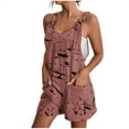 thumbnail image 1 of Nrmvnmi Womens Summer Casual Sleeveless Printed Short Rompers Adjustable Strap Loose Shorts Jumpsuits Overalls with Pockets Coffee MMothers Day Gifts, 1 of 6