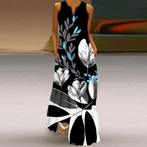 Nrmvnmi Womens Summer Dress Casual Floral Print Midi Dress Button V Neck Short Sleeve Dresses Flowy Boho Beach Party Sundres Black-L