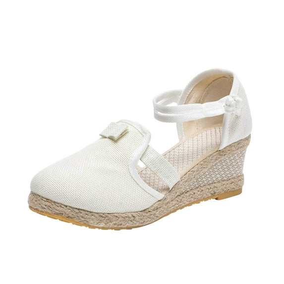 Nrmvnmi Womens Summer Espadrilles Wedge Sandals Platform Closed Toe Ankle Buckle Strap Lace Up Shoes White Mothers Day Gifts