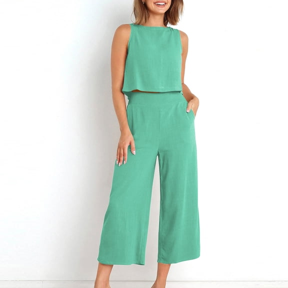 Nrmvnmi Womens Summer Jumpsuits Sleeveless Dressy Casual One Piece Outfits Wide Leg Pants Rompers with Pockets Mothers Day Gifts