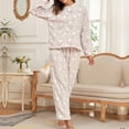 thumbnail image 1 of Nrmvnmi Womens Thick Flannel Pajama Sets Cute Love Heart Graphic Prints Sleepwear Sets Crew Neck Long Sleeve Pullover Tops And Elastic Waisted Pants Warm Fall Winter Loungewear, 1 of 1