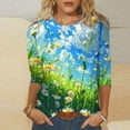 thumbnail image 1 of Nrmvnmi Womens Tops Casual 3/4 Sleeve Shirts Cute Cartoon Print Crew Neck Loose Casual Blouses Floral Print Tshirts Mothers Day Gifts, 1 of 5