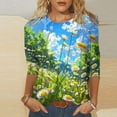 thumbnail image 1 of Nrmvnmi Womens Tops Casual 3/4 Sleeve Shirts Cute Cartoon Print Crew Neck Loose Casual Blouses Floral Print Tshirts Mothers Day Gifts, 1 of 5