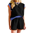thumbnail image 1 of Nrmvnmi Y2K Short Sets Women 2 Piece Outfits Color Block Short Sleeve Round Neck T Shirt and Shorts Tracksuit Set Black SMothers Day Gifts, 1 of 4