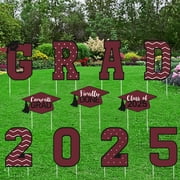 Nrnio 11 Pcs Graduation Yard Sign Decorations, Congrats Graduation Lawn Signs 2025 Grad Yard Signs with 22 Stakes for Outdoor Congrats Graduation Party Decor Supplies (Red)