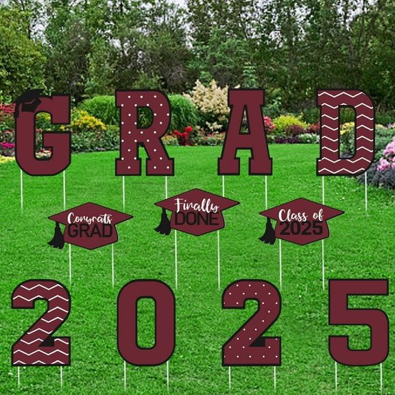 Nrnio 11 Pcs Graduation Yard Sign Decorations, Congrats Graduation Lawn Signs 2025 Grad Yard Signs with 22 Stakes for Outdoor Congrats Graduation Party Decor Supplies (Red)