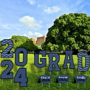 Nrnio 11 Pcs Graduation Yard Sign Decorations, Congrats Graduation Lawn Signs 2024 Grad Yard Signs with 23 Stakes for Outdoor Congrats Graduation Party Decor Supplies (Blue)