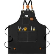 Nrnio Chef Aprons for Men Women with Large Pockets, Cotton Canvas Cross Back Heavy Duty Adjustable Work Apron, Size M to XXL (Black)