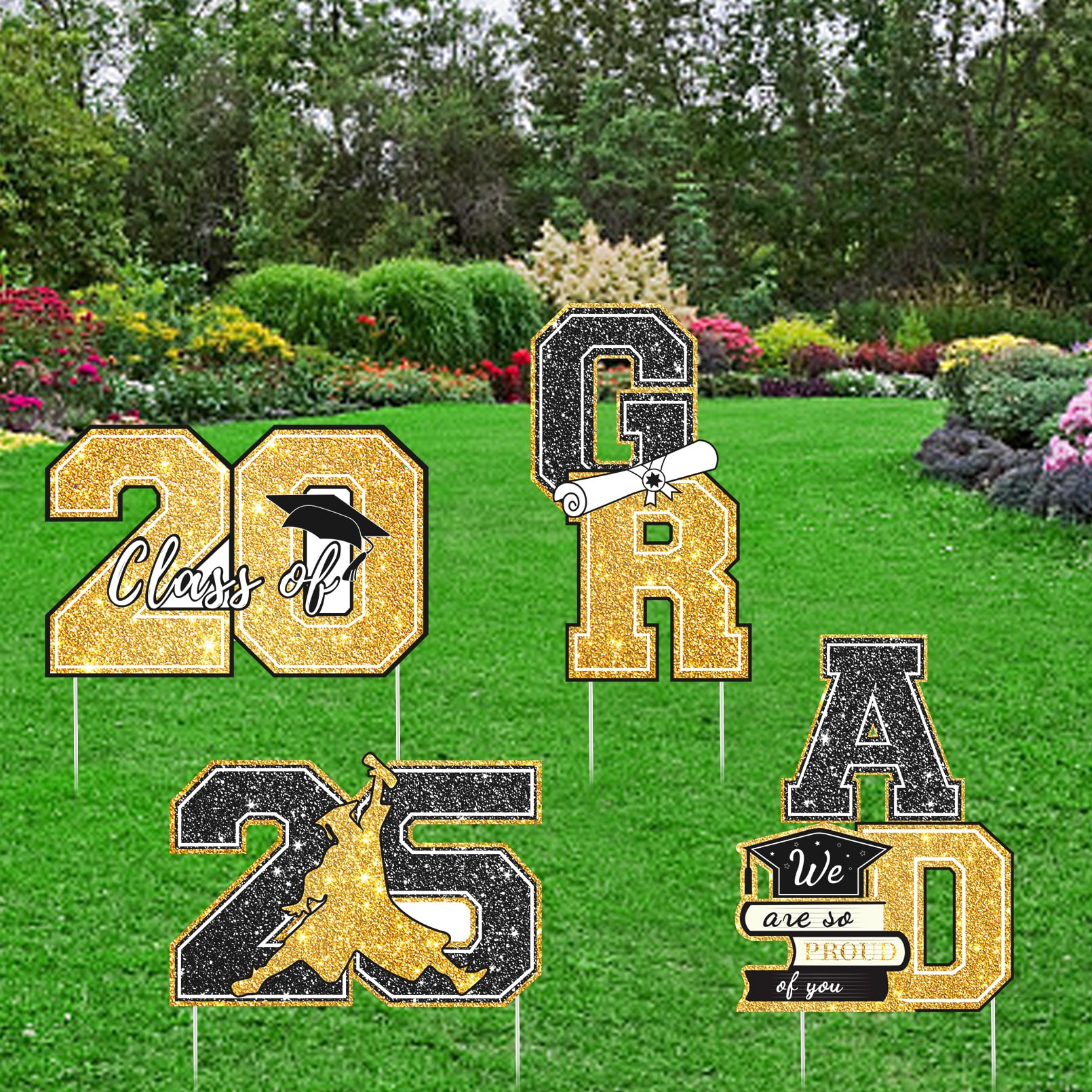 2025 Graduation Decorations Yard Signs, 4PCS Black Congrats Grad Lawn ...
