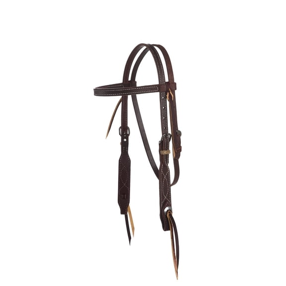 Nrs (m)  3/4" Indian Tan Chocolate Roughout Rawhide Browband Headstall (6)